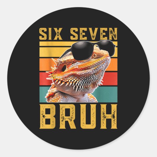 Sticker Rond Six Seven 6 7 67 Meme Funny Bearded Dragon Design  (Devant)