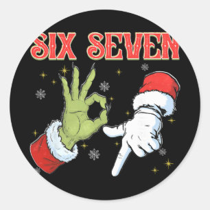 Sticker Rond Six Seven 6 7 Gen Z Alpha Argot de Meme Joyeux Noë