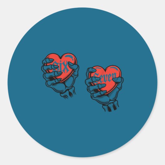 Sticker Rond Six Seven 6 7 Meme 67 Skeleton Hand Valentine Cost (Devant)