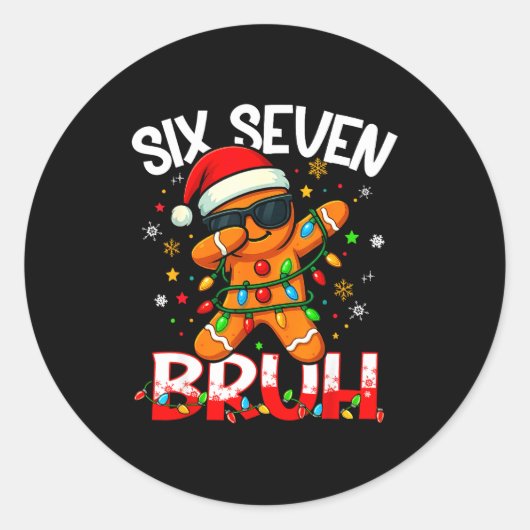 Sticker Rond Six Seven 6 7 Meme Dabbing Gingerbread Man Christm (Devant)