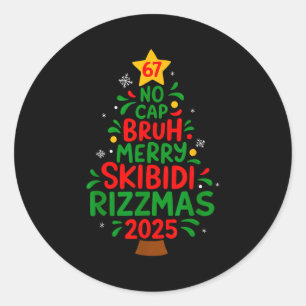 Sticker Rond Six Seven Arbre de Noël 67 No Cap Bruh Meme 6 7 Ch