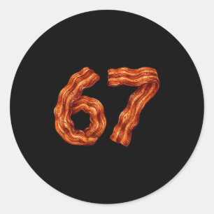 Sticker Rond Six Seven Bacon Mème Cool 67 Numéro Drôle