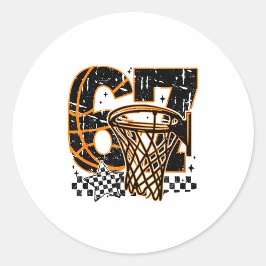 Sticker Rond Six Seven Basketball, Funny 67 Basketball, Retro G (Devant)