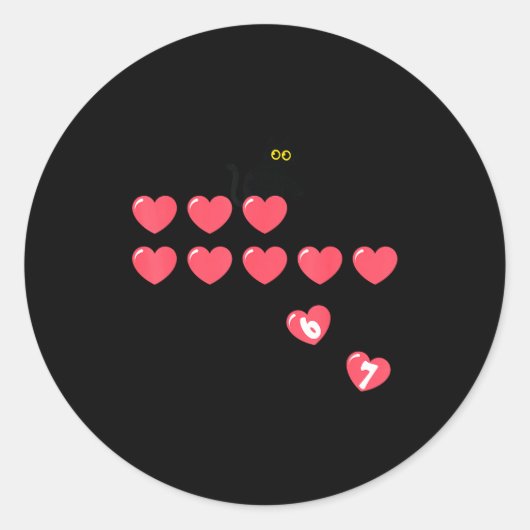 Sticker Rond Six Seven Black Cat Knocking Off Hearts Funny 67 V (Devant)