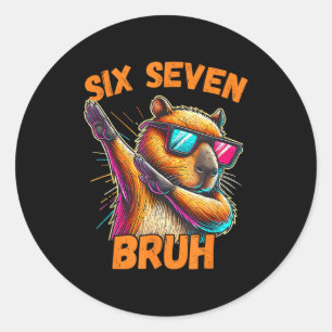 Sticker Rond Six Seven Bruh 67 Capybara Vintage Drôle Cadeau de