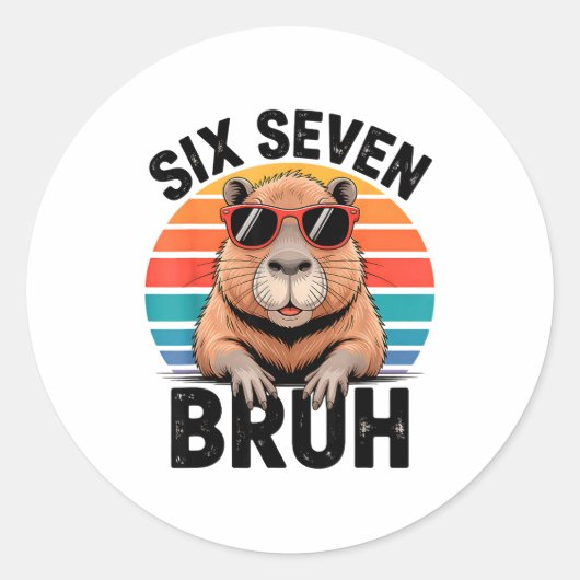 Sticker Rond Six Seven Bruh 6 7 Mème Drôle Capybara 6 7 (Devant)