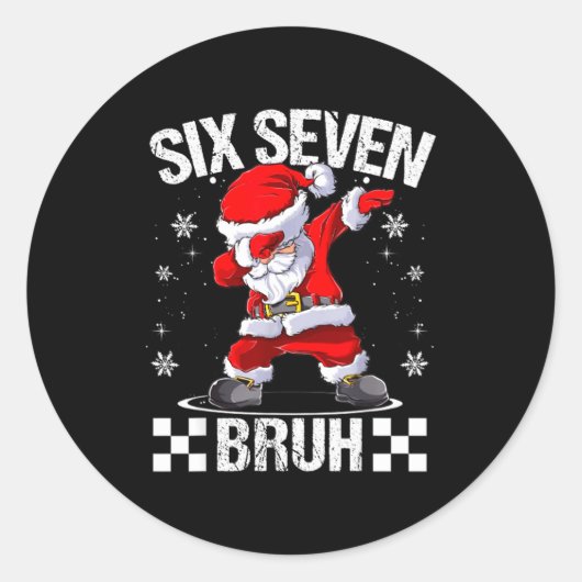 Sticker Rond Six Seven Bruh 6-7 Meme Xmas Matching Pjs Christma (Devant)