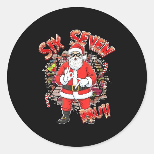 Sticker Rond Six Seven Bruh Santa Funny 67 Six Seven Meme Chris (Devant)