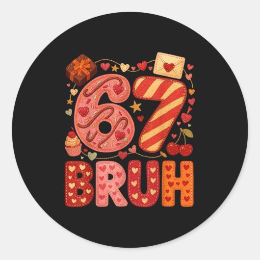 Sticker Rond Six Seven Bruh Valentine Heart 67 Cute Kids Meme B (Devant)