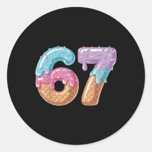 Sticker Rond Six Seven Glace Dégoulinant Drôle 67 Mème Numéro 6