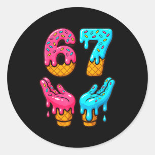 Sticker Rond Six Seven Ice Cream Drip Meme 67 Drôle Gen Alpha S
