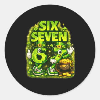 Sticker Rond Six seven lucky shamrock 67 st patricks day boy