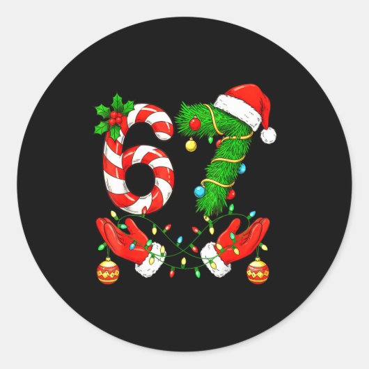 Sticker Rond Six Seven Meme Christmas 67 Santa Funny Christmas  (Devant)