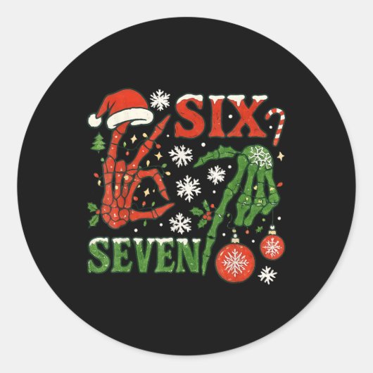 Sticker Rond Six Seven Meme Noël 6-7 Noël Squelette Ha (Devant)
