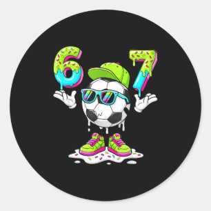 Sticker Rond Six Seven Meme Soccer Ice Cream Drip 67 Pour Enfan