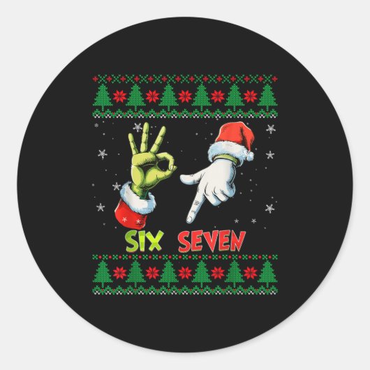 Sticker Rond Six Seven Skeleton Meme Christmas Ugly Sweater 67  (Devant)