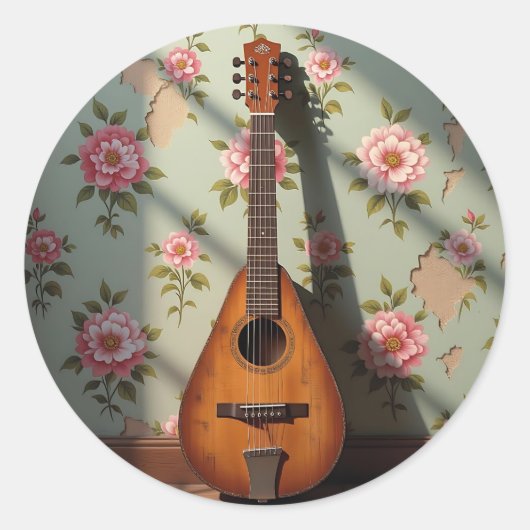 Sticker Rond Six-Stringed Dulcimer Vintage Floral (Devant)