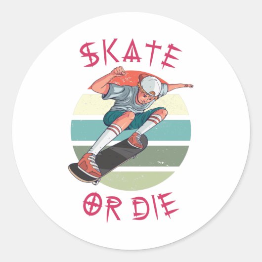 Sticker Rond Skate ou die Skateboarder Garçon (Devant)
