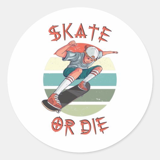Sticker Rond Skate ou die Skateboarder Garçon (Devant)