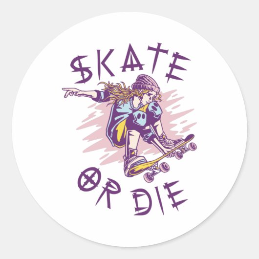 Sticker Rond Skate ou die Skateboarder Girl (Devant)