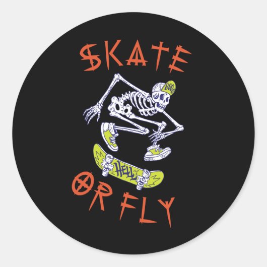 Sticker Rond Skate ou volez Skeleton Skateboarder (Devant)