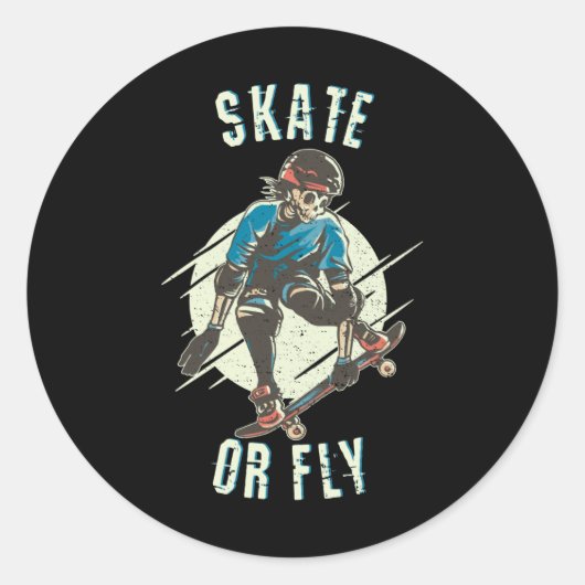 Sticker Rond Skate ou volez Skeleton Skateboarder (Devant)