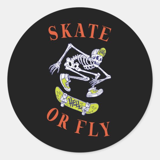Sticker Rond Skate ou volez Skeleton Skateboarder (Devant)