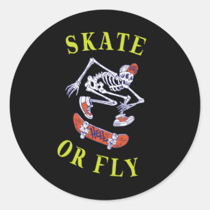 Sticker Rond Skate ou volez Skeleton Skateboarder