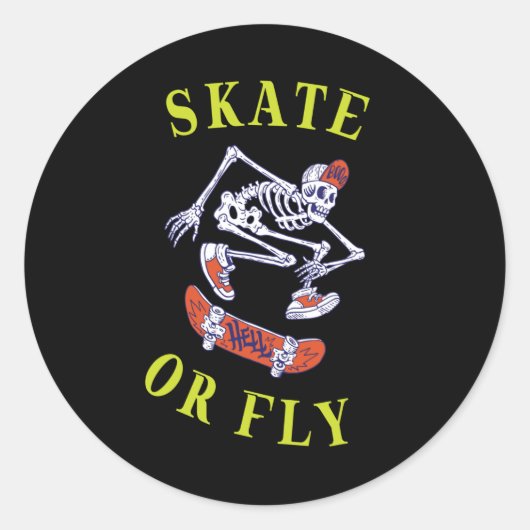 Sticker Rond Skate ou volez Skeleton Skateboarder (Devant)