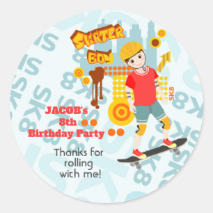 Sticker Rond Skate Park Fun Boy Fête d'anniversaire