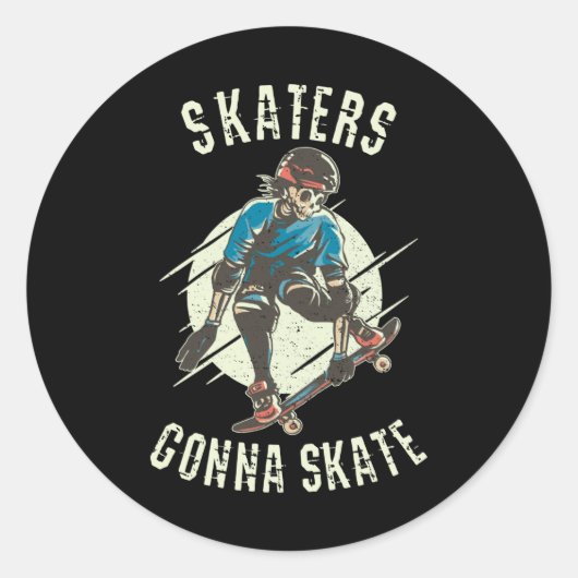Sticker Rond Skate Skate Skeleton Skateboarder (Devant)