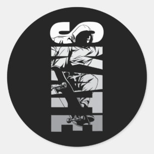 Sticker Rond Skate Skateur Planche à roulettes Rétro 90