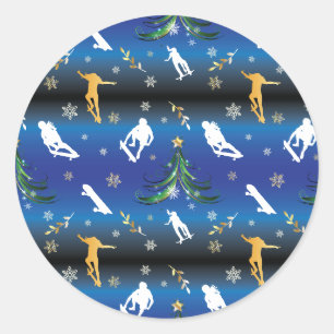 Sticker Rond Skateboard Christmas Tree Skateboarder
