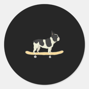 Sticker Rond Skateboard Français Bulldog Puppy Cadeau