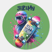 Sticker Rond Skateboard Skater Joyeux Anniversaire Monogramme G (Devant)