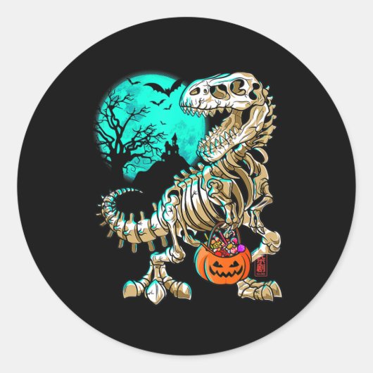 Sticker Rond Skeleton amusant TRex Halloween Garçons Dino Enfan (Devant)