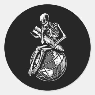 Sticker Rond Skeleton assis Jour des terres De l'environnement