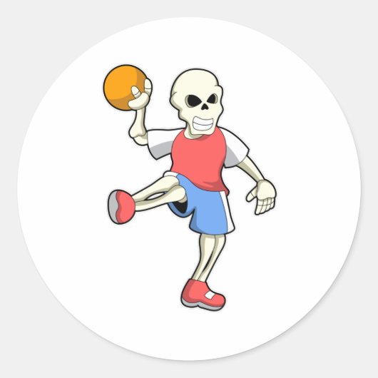 Sticker Rond Skeleton at Handball player avec Handball (Devant)