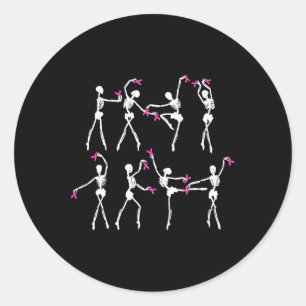 Sticker Rond Skeleton Ballet Danse Ruban rose Cancer du sein Aw