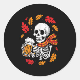 Sticker Rond Skeleton Boire Bière Drôle Halloween automne autom