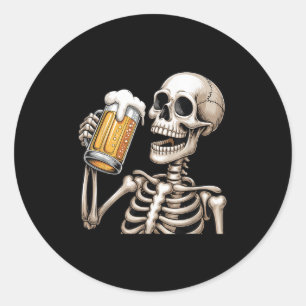 Sticker Rond Skeleton Boire Bière Halloween Soky Saison Hommes