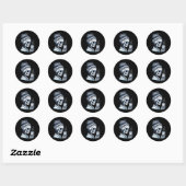 Sticker Rond Skeleton Boire Café Messy Bun Femmes Halloween (Feuille)