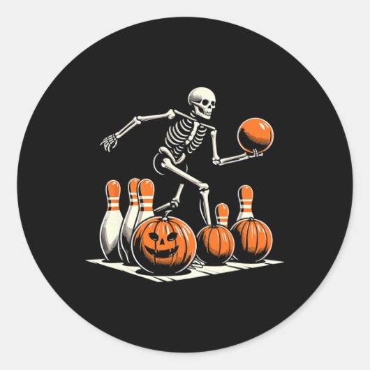 Sticker Rond Skeleton Bowler Joueur Drôle Bowler Halloween (Devant)