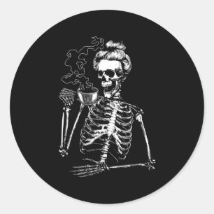 Sticker Rond Skeleton Café Halloween Skeleton Café