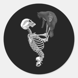 Sticker Rond Skeleton Cat Art For Men Femme Feline Costume Hall