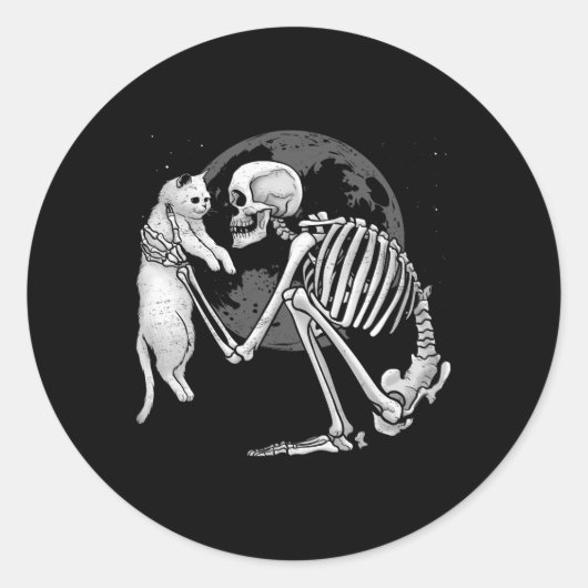 Sticker Rond Skeleton Chat Crâne Kitty mignonne Fantôme Hallowe (Devant)