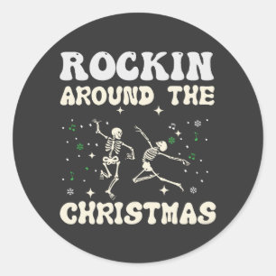 Sticker Rond Skeleton Christmas Dance