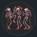 Sticker Rond Skeleton Christmas Dancing Skeleton Lights Joyeux<br><div class="desc">Skeleton Christmas Dancing Skeleton Lights Joyeux Noël</div>