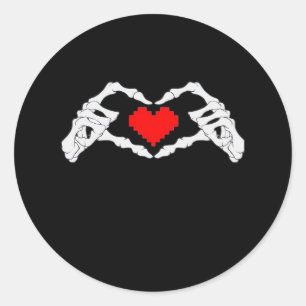 Sticker Rond Skeleton Coeur Et Mème Mains