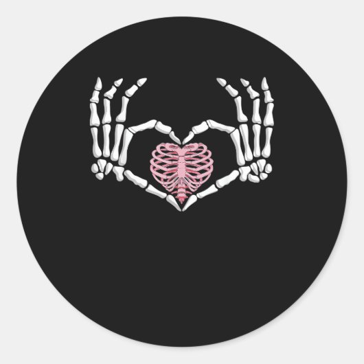 Sticker Rond Skeleton Coeur main drôle Halloween Femmes Hommes (Devant)